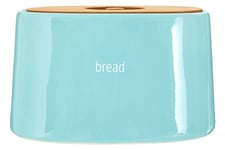 Premier Housewares Bread Bin Bamboo Lid Biscuit Tins Storage Tapered Dolomite Bread Basket Blue Biscuit Jar Bread Storage 19 cm x 33 cm x 22 cm
