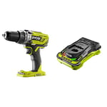 Ryobi R18PD3-0 ONE+ 18V Cordless Compact Percussion Drill (Body Only) & RC18150 18V ONE+ Cordless 5.0A Battery Charger