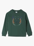 Polarn O. Pyret Kids' Bear Graphic Organic Cotton Sweatshirt, Green
