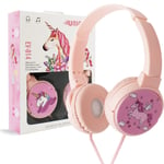 Unicorn Kids Headphones with Microphone for Girls Children Teens,Over-Ear Headphones with HD Sound,Wired Headphones with 3.5mm Jack for School,Unicorn Gift