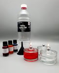 CLEARCRAFT 3 X CELL60 SMALL OIL LAMP BURNER TEA LIGHT CANDLES PLUS 1 LITRE OF LAMP OIL (WITH FREE FUNNEL) AND A DYE PACK