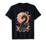 Black Dragon Cherry Blossom Japan Aesthetic Japanese Dragon T-Shirt