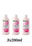 3 X Garnier Skin Active ROSE Cleansing Milk with Rose Water 200ml Soothing