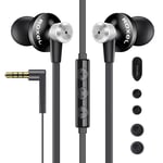 Roxel RX850 Noise Isolating Earphone with Mic and Remote Control, Powerful Bass, Replaceable Earbuds, In-Ear Headphones, Compatible with iPhone, iPad, MP3 Players, Android Devices