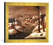 Kunst für Alle 'Image encadrée de Pieter Brueghel Le Jeune Paysage d'hiver avec Oiseau en Cas d'art dans Le Cadre de Haute qualité Photos Fait Main, 40 x 30 cm, Doré Raya