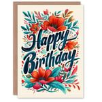 Birthday Card Flower Bloom Floral Border Design For Her Woman Greeting Card