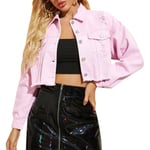 Ladies Long Sleeves Bomber Jacket Casual Plain Buttons Basic Pink Xs
