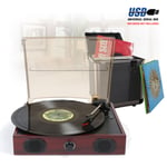 Wooden USB Record Player Turntable, Speakers & 80 x 12" Vinyl LP Storage Box