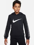 Nike Older Boys Sportswear Repeat Swoosh Overhead Hoodie - Black , Black/White, Size Xs=7-8 Years