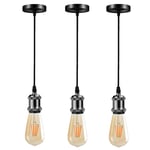 Pendant Light Fitting Vintage Pendant Lighting Ceiling Rose Lamp E27 Hanging Cord Kit with Adjustable Cable for Dining Room Kitchen Bar Cafe, Pearl Black-3 Pack (No Bulbs)