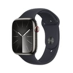 Apple Watch Series 9 GPS + Cellular 45 mm Rustfritt Stål i Grafitt med Midnatt Sport Band - S/M