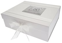 White Cotton Cards 60th Diamond Anniversary Memories of This Year, Large Keepsake Box, Glitter & Words, Wood, 27.2x32x11 cm