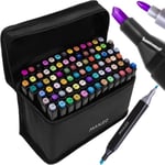 80-pack - Tuschpennor med Fodral Färgpennor Dubbelsidiga Pennor multicolor 1250