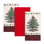 Avanti Linens Spode - 3pc Kitchen Towel Set, Soft & Absorbent Cotton, Holiday Bathroom Decor Christmas Tree Tartan Collection, Red