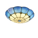 AIBOTY Bedroom Ceiling Lamp 12 Inch LED Tiffany Style Ceiling Light Vintage Mediterranean Stained Glass Shade Flush Mount Ceiling for Living Room 110V-240V,16 inches