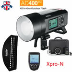 UK Godox AD400Pro 400Ws TTL HSS Outdoor Flash+35*160cm softbox+Xpro-N for Nikon