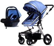 MRWW Anti-Shock Springs Foldable Strollers, Portable Baby Stroller 2 in 1, Travel System Infant Carriage Pushchair, Adjustable High View Pram,Blue