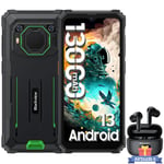 Blackview BV6200 Unbreakable Mobile Phone 6,56" Android 13 13000mAh 8GB+64GB 13MP Grön med Airbuds 8 Bluetooth-hörlurar (svart)