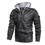 Herrarnas Imitationsläderjacka Motorcykeljacka Vattentät och Vindtät PU Motorcykel Retro Pilot Huvtröja med Avtagbar Huva Grey L