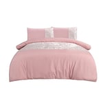 Sleepdown Velvet Cuff Bedding Set-Blush-Double Duvet Cover and Pillowcase