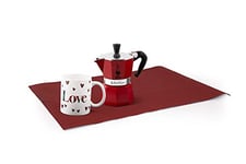 Bialetti Set Cafetière Moka Express Rouge 2 Tasses + Mug + Set de Table
