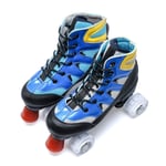 Double Row Skates, Breathrable Mesh Material Wear-Resistant PU 4 Wheels Skating Pulley, Fashion Lace Up Ice Shoes, for Adults Women Men,Blue(PU),34