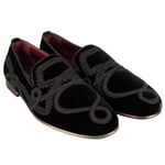 DOLCE & GABBANA Spanish Lace Velvet Loafer Shoes Black 39 UK 5 US 6 12984