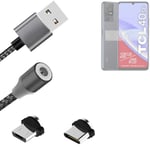 Magnetic charging cable for TCL 40 SE with USB type C and Micro-USB connector