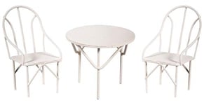 Rayher Miniature set table ronde avec chaises, blanc, 3 pces., métal, décoration, maison de poupée, jardin miniature-46066102
