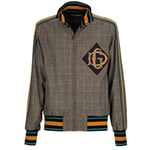 DOLCE & GABBANA Tartan Check Printed Wool Jacket with Logo Knit Gray Gold 11495