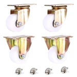 2 inch 50mm Swivel Casters White,Set of 4 Nylon Furniture Caster,360° Top Plate,Ball Bearing,Dual Locking,Load Capacity 500kg,with Screws and Washer,for Trolley,Cabinet(Brake+Universal)