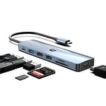 7 en 1 USB C Hub à Double écran, Station d'accueil avec HDMI 4K, USB 3.0/USB 2.0, 100W PD, Lecteur de Carte SD/TF Adaptateur USB C Compatible avec MacBook Pro/Air, Ordinateurs Portables de Type C