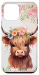 iPhone 12 mini Spring Baby Highland Cow Pastel Watercolor Floral Case Case