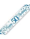 Happy 50th Birthday - 2,7 Meter Hvit og Blå Holografisk Banner