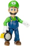 Super Mario Bros Movie - Figurine Luigi - Lampe Accessoire - Yeux Brillants - Licence Officielle - Figurine de 13 cm Articulée Et Présentoir Fenêtré - pour Collectionneurs Et Enfants Dès 3 Ans
