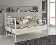 Daybed 3ft Single Glossy White Metal Framed Versailles Guest Sofa Bed With 1 Bonnell Spring high-density foam Mattress