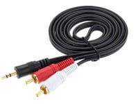 3.5mm to 2RCA Cable Twin Phono to Jack Audio Stereo Lead Aux GOLD Red White 5m