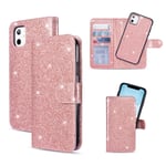 QLTYPRI Case for iPhone 11 Pro Max, Premium PU Leather Rubber Silicone Bumper Credit Card Holder Cash Pocket Magnetic Detachable Wallet Case Cover for iPhone 11 Pro Max - Rose Gold