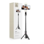 Tech-Protect L05S Bluetooth Selfie Stick med stativ & LED-ljus, 104cm - Svart