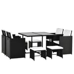 Sittgrupp 8 Pers Polyrattan Trädgård Svart