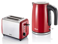 Swan Townhouse Red 1.7L Jug Kettle & 2 Slice Toaster Modern Matching Set