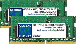 Global Memory 8GB (2 x 4GB) DDR4 2666MHz PC4-21300 260-PIN SODIMM Memory Ram Kit for Laptops/Notebooks
