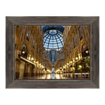 Tableau sur Toile avec Cadre - Milano - Galeria Vittorio Emanuele II - pour lit 1 Place du Domme - 50 x 70 cm - Style Country Noir Shabby - (Code 1473)