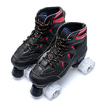 Double Row Skates, Breathrable Mesh Material Wear-Resistant PU 4 Wheels Skating Pulley, Fashion Lace Up Ice Shoes, for Adults Women Men,Black(PU),36