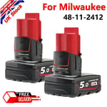 2X For Milwaukee 48-11-2412 48-11-2440 5Ah Extended Capacity 12V Li-ion Battery