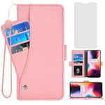 Asuwish Compatible with OnePlus 6 Wallet Case Tempered Glass Screen Protector and Flip Cover Card Holder Stand Cell Phone Cases for OnePlus6 A6000 One Plus6 1 Plus 1plus Six One+ 1+ 6 Women Men Pink