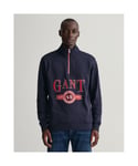 Gant Mens Retro Crest Half Zip Sweatshirt - Blue Cotton - Size X-Large