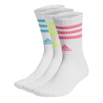 adidas Unisex 3-Stripes Cushioned Crew 3 Pairs Crew Socks, white/lucid cyan/lucid lemon/lucid pink, XXL