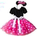 Barn Flickor Minnie Mouse Polka Dot Kortärmad rosett Tutu Tyllklänning Födelsedagsfest Klänningar Rose Red 5-6 Years