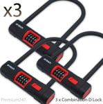 3 X Heavy Duty D Lock Combination Bike Motorbike U Lock Scooter Bicycle Security